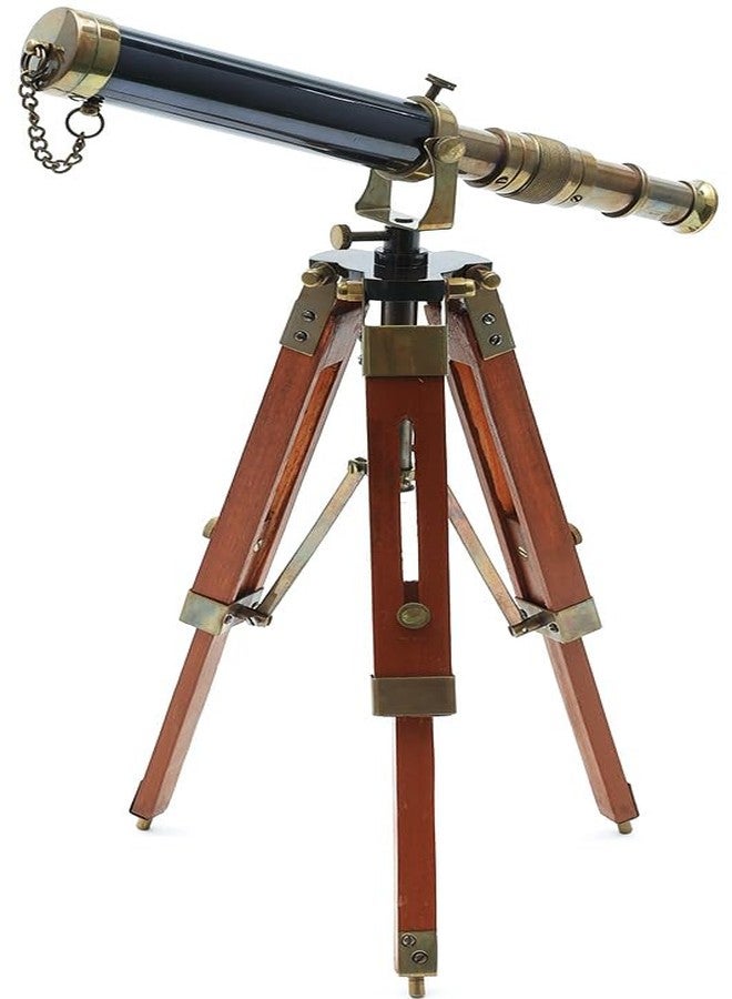 OCEAN REPLICAS Vintage 9-Inch Brass Telescope with Wooden Stand - Antique Nautical Marine Decor & Functional Collectible Gift - Image 1